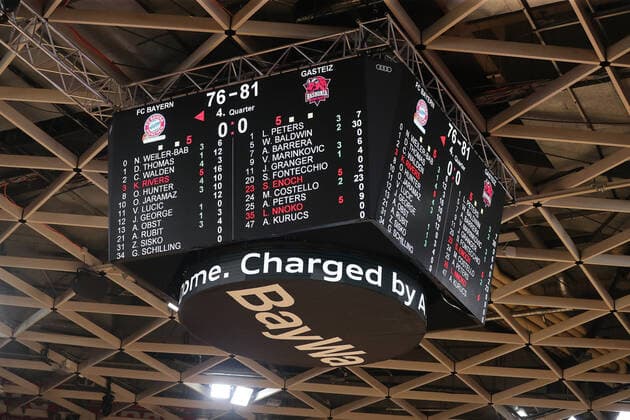 Scoreboard shows the final score of the match GER, FC Bayern Basketball vs Baskonia Vitoria Gasteiz, Basketball, EuroLeague, Season 2021 2022, 23 12 2021, GER, FC Bayern Basketball vs Baskonia Vitoria Gasteiz, Basketball, EuroLeague, Season 2021 2022, 23 12 2021, Muenchen Copyright: xEIBNER MarcelxEngelbrechtx EP_EER