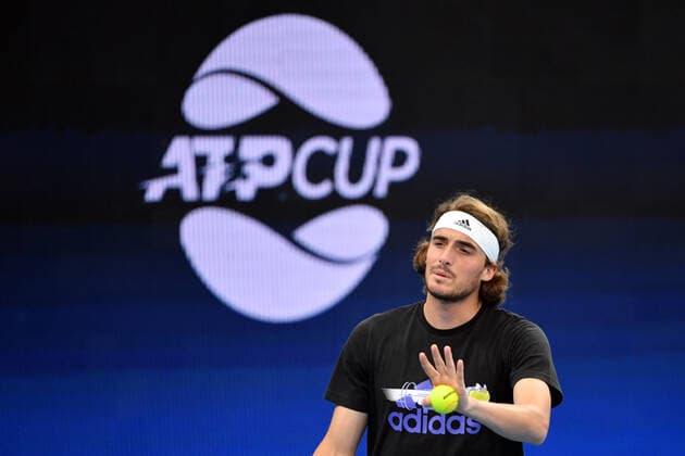 Sport Themen der Woche KW52 Sport Bilder des Tages ATP, Tennis Herren CUP PRACTICE SESSION, Greece?s Stefanos Tsitsipas during an ATP Cup practice session at Ken Rosewall Arena, Sydney Olympic Park in Sydney, Thursday, December 30, 2021. ( NO ARCHIVING, EDITORIAL USE ONLY, NO USE IN BOOKS WITHOUT CONSENT SYDNEY NSW AUSTRALIA  Copyright: xMICKxTSIKASx 20211230001609778056