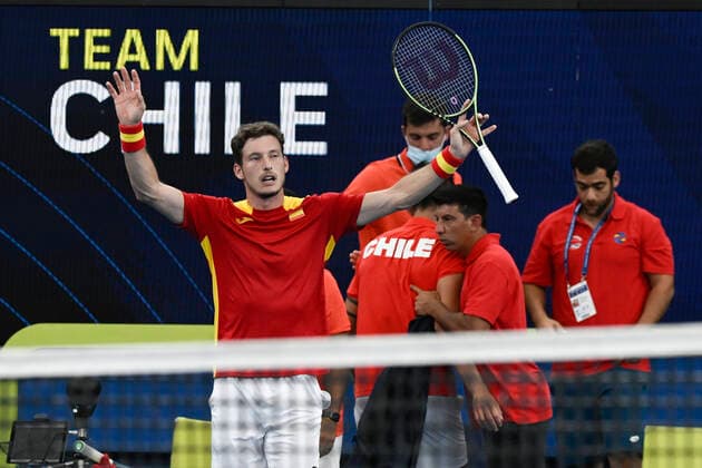 1st January 2022; Ken Rosewall Arena, Sydney, New South Wales, Australia; ATP, Tennis Herren Cup Australia, Sydney, Day 1 Chile versus Spain; Pablo Carreno Busta of Spain defeats Alejandro Tabilo of Chile  ActionPlus12351884 NigelxOwen