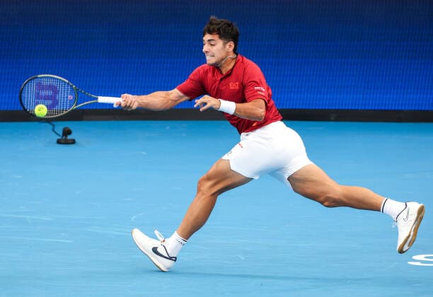 TENNIS ATP, Tennis Herren CUP, Cristian Garin of Team Chile hits a shot during his match against Roberto Bautista Agut of Team Spain during Day 1 of the ATP Cup tournament at Ken Rosewall Arena in Sydney, Saturday, January 1, 2022. ( NO ARCHIVING, EDITORIAL USE ONLY, NO USE IN BOOKS WITHOUT CONSENT SYDNEY NSW AUSTRALIA  Copyright: xDAVIDxGRAYx 20220101001610097217