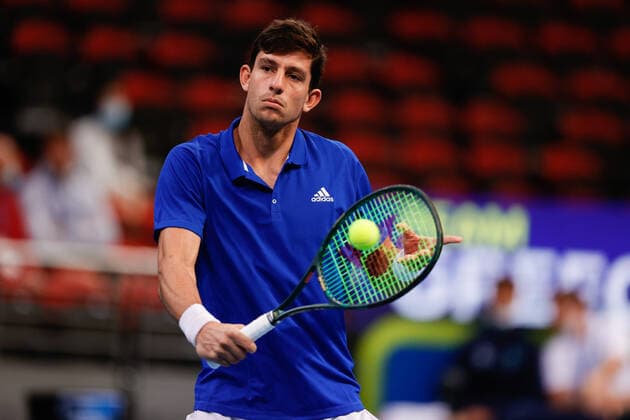 Michail Pervolarakis of Team Greece plays a shot against Kamil Majchrzak of Team Poland during the ATP, Tennis Herren Cup at Sydney Olympic Park Tennis Centre, Sydney, Australia on 1 January 2022. Copyright: xPeterxDovganx 30460004