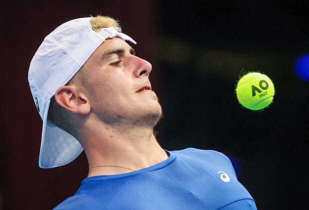 TENNIS ATP, Tennis Herren CUP, Aristotelis Thanos of Team Greece reacts during his match against Hubert Hurkacz of Team Poland during Day 1 of the ATP Cup tournament at Ken Rosewall Arena in Sydney, Saturday, January 1, 2022. ( NO ARCHIVING, EDITORIAL USE ONLY, NO USE IN BOOKS WITHOUT CONSENT SYDNEY NSW AUSTRALIA  Copyright: xDAVIDxGRAYx 20220101001610126724