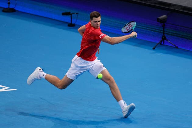 Hubert Hurkacz of Team Poland plays a shot against Aristolelis Thanos of Team Greece during the ATP, Tennis Herren Cup at Qudos Bank Arena, Sydney, Australia on 1 January 2022. Copyright: xPeterxDovganx 30460038