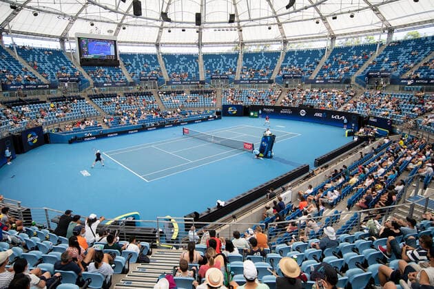 Sport Bilder des Tages SYDNEY, AUSTRALIA - JANUARY 02: A general view during the ATP, Tennis Herren Cup Tennis match between Daniil Medvedev of Russia and Ugo Humbert of France at Ken Rosewall Arena on January 02, 2022 in Sydney, Australia. (Photo by Steven Markham Icon Sportswire) TENNIS: JAN 02 ATP Cup Sydney Icon2201020144