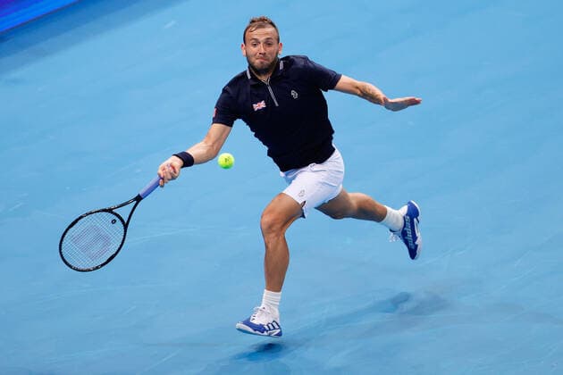 Daniel Evans of Team Great Britain plays a shot against Jan-Lennard Struff of Team Germany during the ATP, Tennis Herren Cup at Qudos Bank Arena, Sydney Olympic Park Tennis Centre, Sydney, Australia on 2 January 2022. Copyright: xPeterxDovganx 30460087