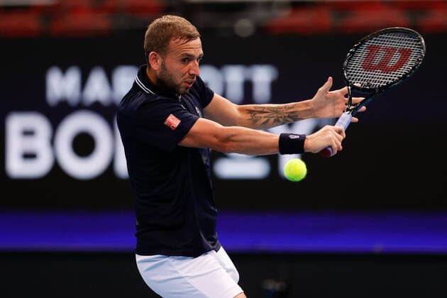 Daniel Evans of Team Great Britain plays a shot against Jan-Lennard Struff of Team Germany during the ATP, Tennis Herren Cup at Qudos Bank Arena, Sydney Olympic Park Tennis Centre, Sydney, Australia on 2 January 2022. Copyright: xPeterxDovganx 30460068