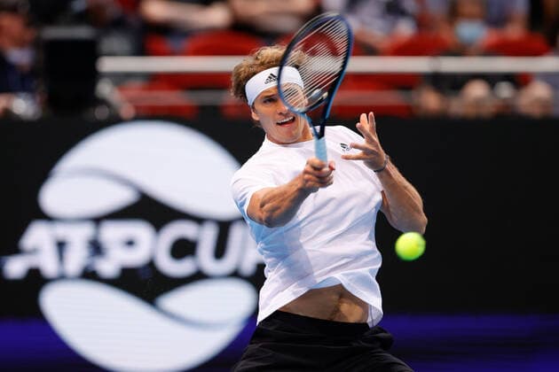Alexander Zverev of Team Germany plays a shot against Cameron Norrie of Team Great Britain during the ATP, Tennis Herren Cup at Qudos Bank Arena, Sydney Olympic Park Tennis Centre, Sydney, Australia on 2 January 2022. Copyright: xPeterxDovganx 30460111