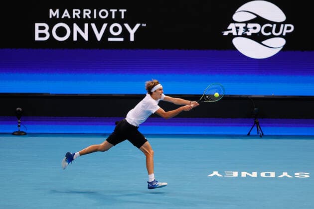 Alexander Zverev of Team Germany plays a shot against Cameron Norrie of Team Great Britain during the ATP, Tennis Herren Cup at Qudos Bank Arena, Sydney Olympic Park Tennis Centre, Sydney, Australia on 2 January 2022. Copyright: xPeterxDovganx 30460140