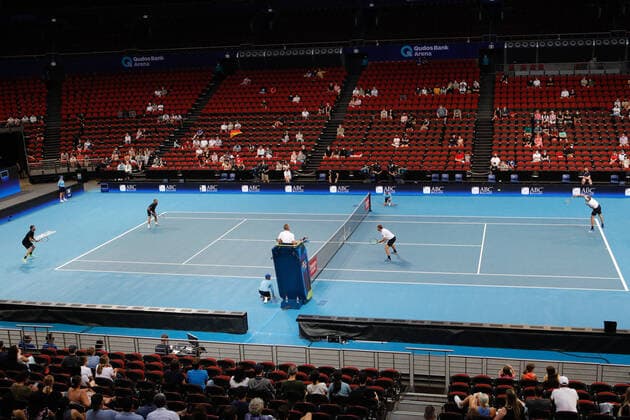 Jamie Murray and Daniel Evans of Team Great Britain playing Alexander Zverev and Kevin Krawietz of Team Germany during the ATP, Tennis Herren Cup at Qudos Bank Arena, Sydney Olympic Park Tennis Centre, Sydney, Australia on 2 January 2022. Copyright: xPeterxDovganx 30460165