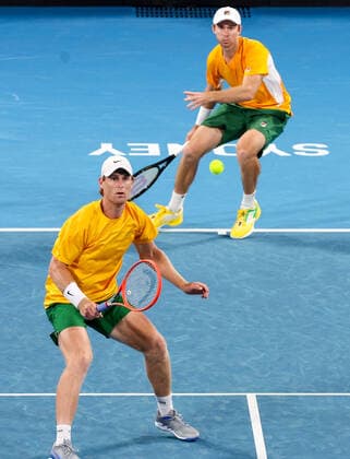 TENNIS ATP, Tennis Herren CUP, John Peers and Luke Saville of Team Australia compete in their doubles match against Matteo Berrettini and Simone Bolelli of Team Italy on day 2 of the ATP Cup tennis tournament at Qudos Arena in Sydney, Sunday, January 2, 2022. ( NO ARCHIVING, EDITORIAL USE ONLY, NO USE IN BOOKS WITHOUT CONSENT SYDNEY NSW AUSTRALIA  Copyright: xDAVIDxGRAYx 20220102001610325842