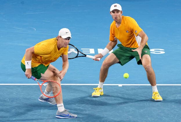 TENNIS ATP, Tennis Herren CUP, John Peers and Luke Saville of Team Australia compete in their doubles match against Matteo Berrettini and Simone Bolelli of Team Italy on day 2 of the ATP Cup tennis tournament at Qudos Arena in Sydney, Sunday, January 2, 2022. ( NO ARCHIVING, EDITORIAL USE ONLY, NO USE IN BOOKS WITHOUT CONSENT SYDNEY NSW AUSTRALIA  Copyright: xDAVIDxGRAYx 20220102001610325896