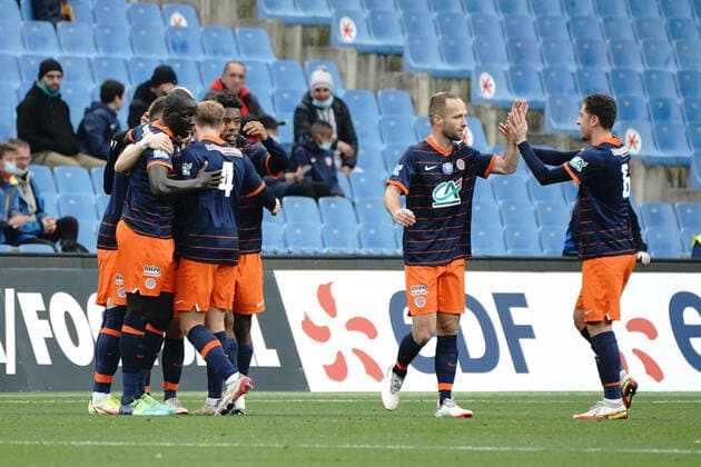 Joie - Equipe de Montpellier FOOTBALL : Montpellier vs Strasbourg - 16eme de finale de coupe de France - Montpellier - 02 01 2022 NorbertScanella Panoramic 