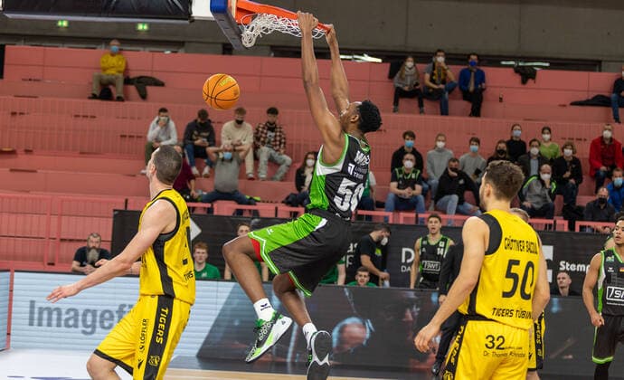 Austin Wiley Roemerstrom Gladiators Trier, 50 ¨¨Tigers Tuebingen vs Roemerstrom Gladiators Trier, 2 Basketball, Bundesliga, Pro A, Barmer 2 Basketball, Matchday 17, Season 2021 2022, 02 01 2022, ¨¨ Tigers Tuebingen Roemerstrom Gladiators Trier, Basketball, 2 Bundesliga, Barmer 2 Basketball, Matchday 17, Season 2021 2022, 02 01 2022 Tuebingen. Copyright: xNinaxSander xEibnerxPressefotoxIx EP_NSR
