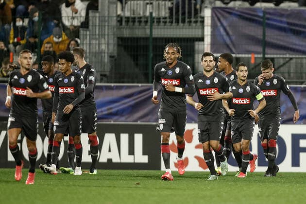 Joie des joueurs de l AS Monaco apres le but de Wissam Ben Yedder (AS Monaco) FOOTBALL : 16e finale de la Coupe de France - Quevilly-Rouen vs AS Monaco - 02 01 2022 AurelienMorissard Panoramic 