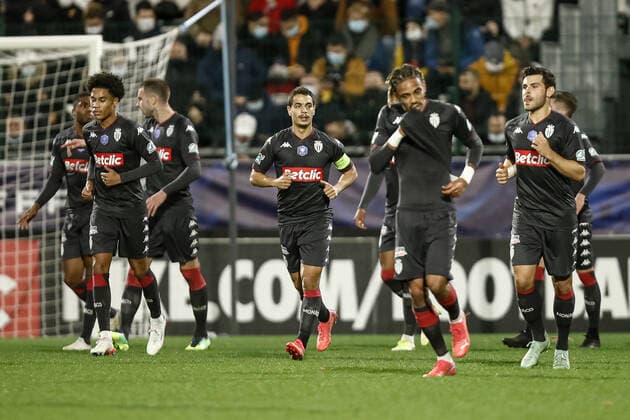 Joie des joueurs de l AS Monaco apres le but de Wissam Ben Yedder (AS Monaco) FOOTBALL : 16e finale de la Coupe de France - Quevilly-Rouen vs AS Monaco - 02 01 2022 AurelienMorissard Panoramic 