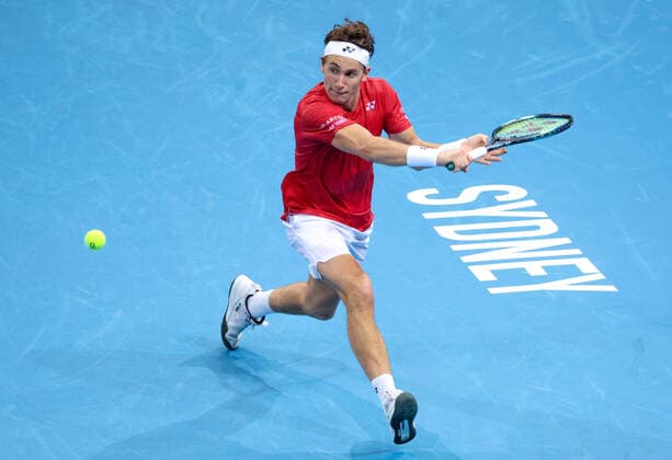 TENNIS ATP, Tennis Herren CUP, Casper Ruud of Team Norway prepares to hit a shot during his match against Roberto Bautista Agut of Team Spain on day 3 of the ATP Cup tennis tournament at Qudos Arena in Sydney, Monday, January 3, 2022. ( NO ARCHIVING, EDITORIAL USE ONLY, NO USE IN BOOKS WITHOUT CONSENT SYDNEY NSW AUSTRALIA  Copyright: xDAVIDxGRAYx 20220103001610461315