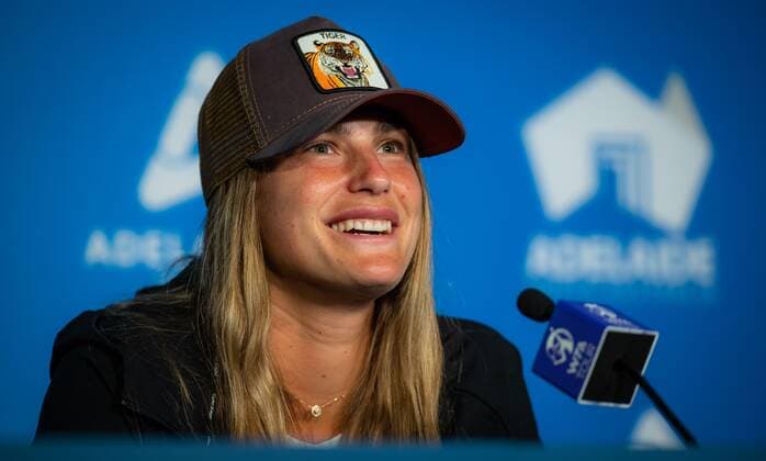 Mandatory Credit: Photo by Rob Prange Shutterstock (12683869bk) Aryna Sabalenka of Belarus talks to the media ahead of the 2022 Adelaide International WTA, Tennis Damen 500 tennis tournament Adelaide International, Tennis, Memorial Drive Tennis Centre, Adelaide, Australia - 03 Jan 2022 Adelaide International, Tennis, Memorial Drive Tennis Centre, Adelaide, Australia - 03 Jan 2022  Copyright: xRobxPrange Shutterstockx 12683869bk