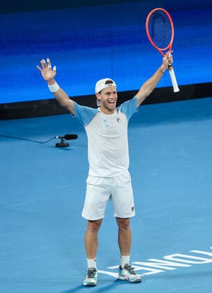 TENNIS ATP, Tennis Herren CUP, Diego Schwartzman of Team Argentina reacts after winning his match against Stefanos Tsitsipas of Team Greece on day 3 of the ATP Cup tennis tournament at Qudos Arena in Sydney, Monday, January 3, 2022. ( NO ARCHIVING, EDITORIAL USE ONLY, NO USE IN BOOKS WITHOUT CONSENT SYDNEY NSW AUSTRALIA  Copyright: xDAVIDxGRAYx 20220103001610532275
