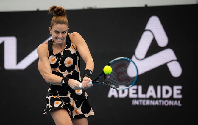 January 3, 2022, ADELAIDE, AUSTRALIA: MARIA SAKKARI of Greece in action during the first round match at the 2022 Adelaide International WTA, Tennis Damen 500 tennis tournament against T. Zidansek of Slovenia. Sakkari won 6:2, 0:6, 6:4. ADELAIDE AUSTRALIA - ZUMAa181 20220103_zaa_a181_013 Copyright: xRobxPrangex