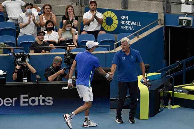 3rd January 2022: Ken Rosewall Arena, Sydney Olympic Park, Sydney, Australia; ATP, Tennis Herren Cup tennis tournament, Day 3 Greece versus Argentina; Apostolos Tsitsipas captain of Team Greece congratulates Michail Pervolarakis of Team Greece after winning a critical point against Federico Delbonis of Team Argentina  ActionPlus12352837 NigelxOwen