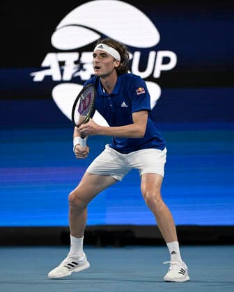 3rd January 2022: Ken Rosewall Arena, Sydney Olympic Park, Sydney, Australia; ATP, Tennis Herren Cup tennis tournament, Day 3 Greece versus Argentina; Stefanos Tsitsipas of Team Greece ready to receive serve from Diego Schwartzman of Team Argentina  ActionPlus12352872 NigelxOwen