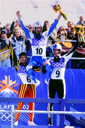 ZOEGGELER Armin Team ITA Olympiasieger Einsitzer Rodeln Finale mit HACKL Georg und PROCK Olympische Winterspiele 2002 Salt Lake City USA am 11. 02. 2002 in Salt Lake City *** ZOEGGELER Armin Team ITA Olympic Champion Single-seater Luge Final with HACKL Georg and PROCK Olympic Winter Games 2002 Salt Lake City USA on 11 02 2002 in Salt Lake City