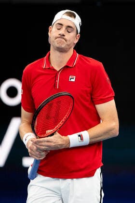 SYDNEY, AUSTRALIA - JANUARY 04: John Isner of USA shows emotion during the ATP, Tennis Herren Cup Tennis match between Jan-Lennard Struff of Germany and John Isner of USA at Ken Rosewall Arena on January 04, 2022 in Sydney, Australia. (Photo by Steven Markham Icon Sportswire) TENNIS: JAN 04 ATP Cup Sydney Icon2201040030