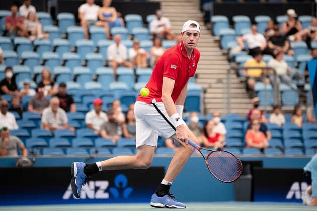 SYDNEY, AUSTRALIA - JANUARY 04: John Isner of USA watches the ball go out during the ATP, Tennis Herren Cup Tennis match between Jan-Lennard Struff of Germany and John Isner of USA at Ken Rosewall Arena on January 04, 2022 in Sydney, Australia. (Photo by Steven Markham Icon Sportswire) TENNIS: JAN 04 ATP Cup Sydney Icon2201040041
