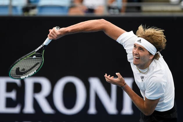 SYDNEY, AUSTRALIA - JANUARY 04: Alexander Zverev of Germany serves the ball during the ATP, Tennis Herren Cup Tennis match between Alexander Zverev of Germany and Taylor Fritz of USA at Ken Rosewall Arena on January 04, 2022 in Sydney, Australia. (Photo by Steven Markham Icon Sportswire) TENNIS: JAN 04 ATP Cup Sydney Icon2201040079