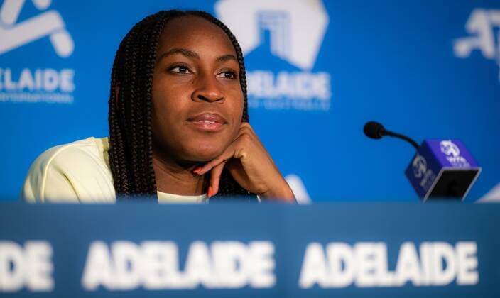 Mandatory Credit: Photo by Rob Prange Shutterstock (12683870fq) Cori Gauff of the United States talks to the media after the first round of the 2022 Adelaide International WTA, Tennis Damen 500 tennis tournament Adelaide International, Tennis, Memorial Drive Tennis Centre, Adelaide, Australia - 04 Jan 2022 Adelaide International, Tennis, Memorial Drive Tennis Centre, Adelaide, Australia - 04 Jan 2022  Copyright: xRobxPrange Shutterstockx 12683870fq