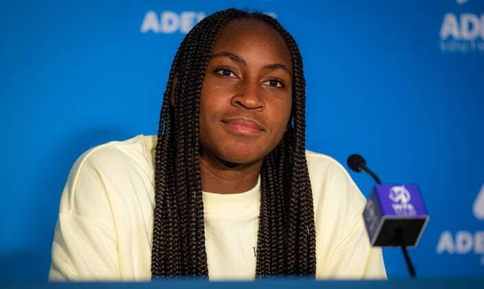 Mandatory Credit: Photo by Rob Prange Shutterstock (12683870fs) Cori Gauff of the United States talks to the media after the first round of the 2022 Adelaide International WTA, Tennis Damen 500 tennis tournament Adelaide International, Tennis, Memorial Drive Tennis Centre, Adelaide, Australia - 04 Jan 2022 Adelaide International, Tennis, Memorial Drive Tennis Centre, Adelaide, Australia - 04 Jan 2022  Copyright: xRobxPrange Shutterstockx 12683870fs