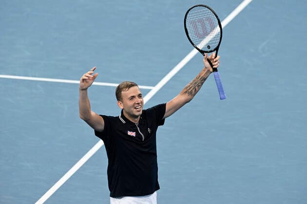 4th January 2022: Ken Rosewall Arena, Sydney Olympic Park, Sydney, Australia; ATP, Tennis Herren Cup tennis tournament, Day 4 Canada versus Great Britain; Daniel Evans of Team Great Britain reacts after defeating Denis Shapovalov of Team Canada  ActionPlus12353174 NigelxOwen