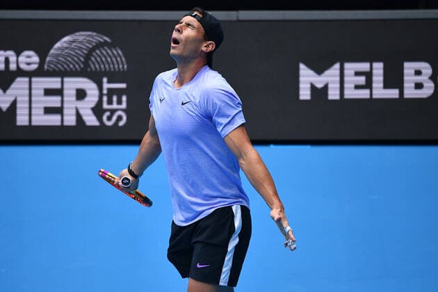 TENNIS MELBOURNE SUMMER SET, Rafael Nadal of Spain trains during a practice session on Day 3 of the Melbourne Summer Set tennis tournament at Melbourne Park in Melbourne, Wednesday, January 5, 2022. ( NO ARCHIVING, EDITORIAL USE ONLY, NO USE IN BOOKS WITHOUT CONSENT MELBOURNE VIC AUSTRALIA  Copyright: xJAMESxROSSx 20220105001610896495