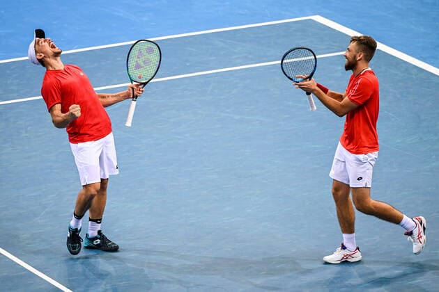 Mandatory Credit: Photo by James Gourley Shutterstock (12683878bb) Jan Zielinski and Szymon Walków of Team Team Poland celebrates victory after winning their doubles ATP, Tennis Herren Cup Group Match against Team Argentina ATP Cup, Tennis, Qudos Bank Arena, Sydney, Australia - 05 Jan 2022 ATP Cup, Tennis, Qudos Bank Arena, Sydney, Australia - 05 Jan 2022  Copyright: xJamesxGourley Shutterstockx 12683878bb