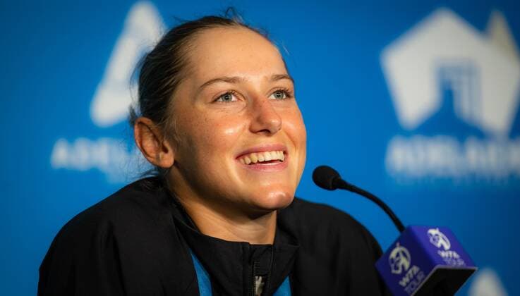 Mandatory Credit: Photo by Rob Prange Shutterstock (12683872bw) Kaja Juvan of Slovenia talks to the media after the second round of the 2022 Adelaide International WTA, Tennis Damen 500 tennis tournament Adelaide International, Tennis, Memorial Drive Tennis Centre, Adelaide, Australia - 05 Jan 2022 Adelaide International, Tennis, Memorial Drive Tennis Centre, Adelaide, Australia - 05 Jan 2022  Copyright: xRobxPrange Shutterstockx 12683872bw