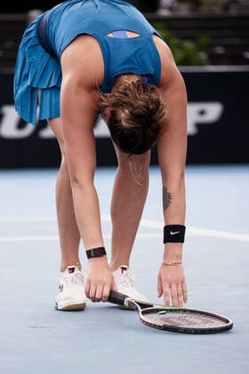ADELAIDE, AUSTRALIA - JANUARY 05: Aryna Sabalenka of Belarus reacts on a point during the WTA, Tennis Damen singles match between Kaja Juvan of Slovenia and Aryna Sabalenka of Belarus on day three of the Adelaide International tennis tournament at Memorial Drive on January 05, 2022 in Adelaide, Australia. (Photo by Peter Mundy Speed Media Icon Sportswire) TENNIS: JAN 05 Adelaide International Icon220105071