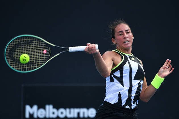 TENNIS MELBOURNE SUMMER SET, Seone Mendez of Australia in action during their match against Lesley Pattinama Kerkhove of the Netherlands on Day 3 of the Melbourne Summer Set tennis tournament at Melbourne Park in Melbourne, Wednesday, January 5, 2022. ( NO ARCHIVING, EDITORIAL USE ONLY, NO USE IN BOOKS WITHOUT CONSENT MELBOURNE VIC AUSTRALIA  Copyright: xJAMESxROSSx 0146944575st