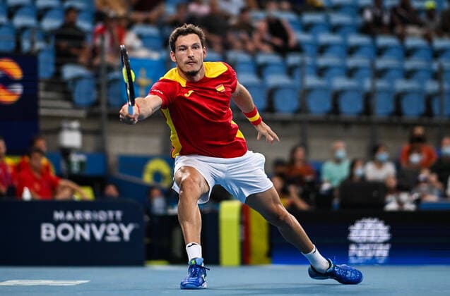 Sport Bilder des Tages TENNIS ATP, Tennis Herren CUP, Pablo Carreno Busta of Team Spain in action during his match against Filip Krajinovic of Team Serbia on Day 5 of the ATP Cup tennis tournament at the Ken Rosewall Arena in Sydney, Wednesday, January 5, 2022. ( NO ARCHIVING, EDITORIAL USE ONLY, NO USE IN BOOKS WITHOUT CONSENT SYDNEY NSW AUSTRALIA  Copyright: xJAMESxGOURLEYx 20220105001610952829