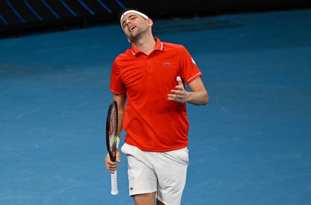TENNIS ATP, Tennis Herren CUP, Filip Krajinovic of Team Serbia looks dejected during his match against Pablo Carreno Busta of Team Spain on Day 5 of the ATP Cup tennis tournament at the Ken Rosewall Arena in Sydney, Wednesday, January 5, 2022. ( NO ARCHIVING, EDITORIAL USE ONLY, NO USE IN BOOKS WITHOUT CONSENT SYDNEY NSW AUSTRALIA  Copyright: xJAMESxGOURLEYx 20220105001610952975