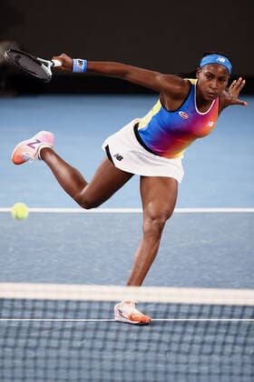 ADELAIDE, AUSTRALIA - JANUARY 05: Coco Gauff of United States hits a backhand during the WTA, Tennis Damen singles match between Ash Barty of Australia and Coco Gauff of United States on day three of the Adelaide International tennis tournament at Memorial Drive on January 05, 2022 in Adelaide, Australia. (Photo by Peter Mundy Speed Media Icon Sportswire) TENNIS: JAN 05 Adelaide International Icon220105235