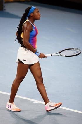 ADELAIDE, AUSTRALIA - JANUARY 05: Coco Gauff of United States during the WTA, Tennis Damen singles match between Ash Barty of Australia and Coco Gauff of United States on day three of the Adelaide International tennis tournament at Memorial Drive on January 05, 2022 in Adelaide, Australia. (Photo by Peter Mundy Speed Media Icon Sportswire) TENNIS: JAN 05 Adelaide International Icon220105258