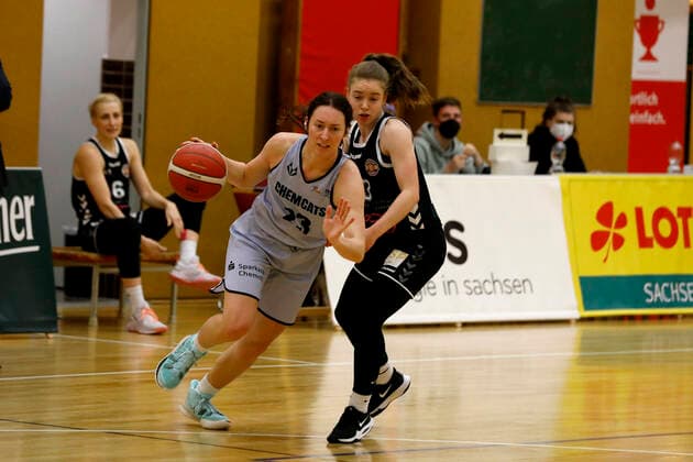 05 01 2022, womens basketball, DBBL Cup, quarterfinal, season 2021 2022, women, Chemcats Chemnitz Rheinland Lions Courtney Michele Strait, ChemCats Chemnitz Chemnitz Sporthalle am Schlossteich Saxony Germany
