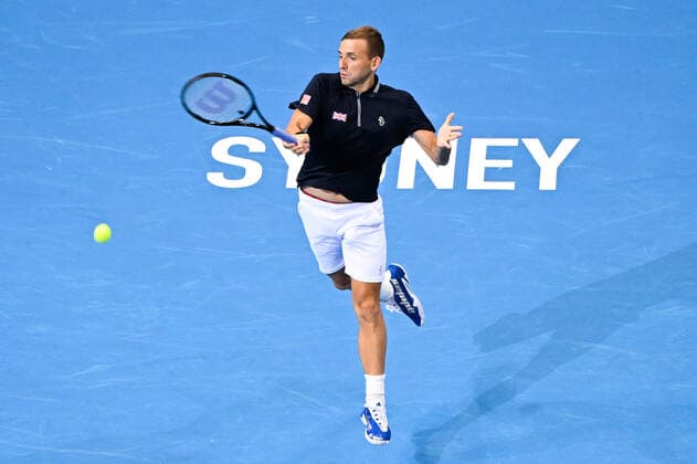 Mandatory Credit: Photo by James Gourley Shutterstock (12709936ae) Daniel Evans of Team Great Britain in action during his ATP, Tennis Herren Cup Group Match against Team USA ATP Cup, Tennis, Qudos Bank Arena, Sydney, Australia - 06 Jan 2022 ATP Cup, Tennis, Qudos Bank Arena, Sydney, Australia - 06 Jan 2022  Copyright: xJamesxGourley Shutterstockx 12709936ae