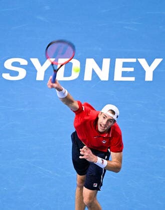 Mandatory Credit: Photo by James Gourley Shutterstock (12709936ad) John Isner of Team USA serves during his ATP, Tennis Herren Cup Group Match against Team Great Britain ATP Cup, Tennis, Qudos Bank Arena, Sydney, Australia - 06 Jan 2022 ATP Cup, Tennis, Qudos Bank Arena, Sydney, Australia - 06 Jan 2022  Copyright: xJamesxGourley Shutterstockx 12709936ad