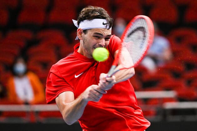 Mandatory Credit: Photo by James Gourley Shutterstock (12709936at) Taylor Fritz of Team USA in action during his ATP, Tennis Herren Cup Group Match against Team Great Britain ATP Cup, Tennis, Qudos Bank Arena, Sydney, Australia - 06 Jan 2022 ATP Cup, Tennis, Qudos Bank Arena, Sydney, Australia - 06 Jan 2022  Copyright: xJamesxGourley Shutterstockx 12709936at