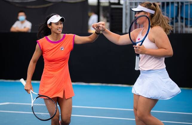 Mandatory Credit: Photo by Rob Prange Shutterstock (12683873cv) Priscilla Hon & Charlotte Kempenaers-Pocz of Australia playing doubles at the 2022 Adelaide International WTA, Tennis Damen 500 tennis tournament Adelaide International, Tennis, Memorial Drive Tennis Centre, Adelaide, Australia - 06 Jan 2022 Adelaide International, Tennis, Memorial Drive Tennis Centre, Adelaide, Australia - 06 Jan 2022  Copyright: xRobxPrange Shutterstockx 12683873cv