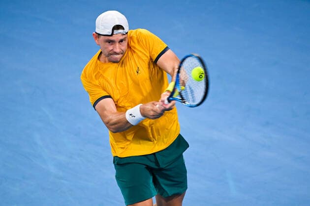 TENNIS ATP, Tennis Herren CUP, James Duckworth of Team Australia in action during his match against Arthur Rinderknech of Team France on Day 6 of the ATP Cup tennis tournament at the Ken Rosewall Arena in Sydney, Thursday, January 6, 2022. ( NO ARCHIVING, EDITORIAL USE ONLY, NO USE IN BOOKS WITHOUT CONSENT SYDNEY NSW AUSTRALIA  Copyright: xJAMESxGOURLEYx 20220106001611189383