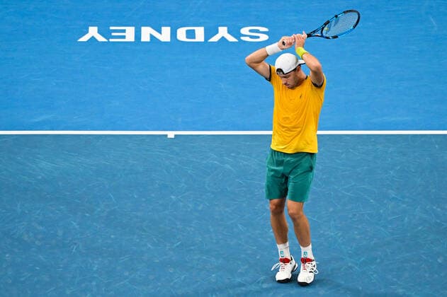 TENNIS ATP, Tennis Herren CUP, James Duckworth of Team Australia reacts during his match against Arthur Rinderknech of Team France on Day 6 of the ATP Cup tennis tournament at the Ken Rosewall Arena in Sydney, Thursday, January 6, 2022. ( NO ARCHIVING, EDITORIAL USE ONLY, NO USE IN BOOKS WITHOUT CONSENT SYDNEY NSW AUSTRALIA  Copyright: xJAMESxGOURLEYx 20220106001611189634