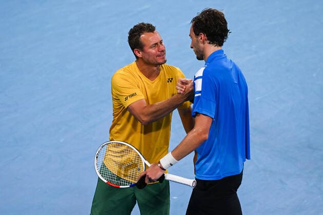 TENNIS ATP, Tennis Herren CUP, Arthur Rinderknech of Team France celebrates victory after winning his match against James Duckworth of Team Australia on Day 6 of the ATP Cup tennis tournament at the Ken Rosewall Arena in Sydney, Thursday, January 6, 2022. ( NO ARCHIVING, EDITORIAL USE ONLY, NO USE IN BOOKS WITHOUT CONSENT SYDNEY NSW AUSTRALIA  Copyright: xJAMESxGOURLEYx 20220106001611192512