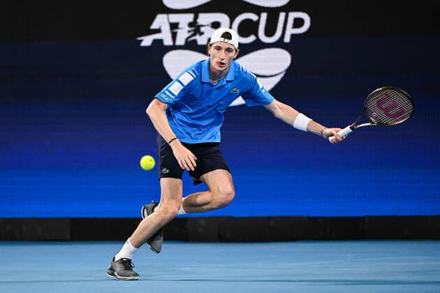 TENNIS ATP, Tennis Herren CUP, Ugo Humbert of Team France of Team France during his match against Alex de Minaur of Team Australia on Day 6 of the ATP Cup tennis tournament at the Ken Rosewall Arena in Sydney, Thursday, January 6, 2022. ( NO ARCHIVING, EDITORIAL USE ONLY, NO USE IN BOOKS WITHOUT CONSENT SYDNEY NSW AUSTRALIA  Copyright: xJAMESxGOURLEYx 20220106001611200188